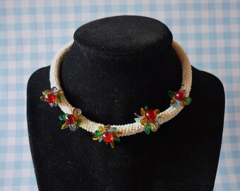 Vintage Milk Glass Choker With Glass Flowers