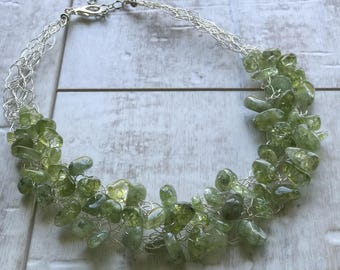 Quartz Necklace, Green Quartz Necklace, Chunky Necklace, Statement Necklace, Wire Crochet Necklace