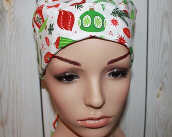 Christmas Ornaments,Chemo Style,Chemo Cap,Women's Surgical Scrub Hat,OR Scrub Nurse, Hat Envy