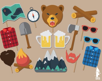 Lumberjack first birthday photo booth props- Lumberjack party printables- Printable PDF- Lumberjack party props- Party supplies decoration