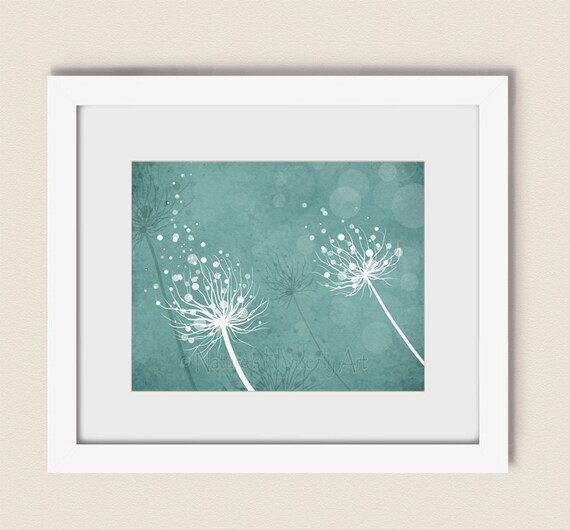 Teal Home Decor 11 x 14 Dandelion Wall Print Blue Green