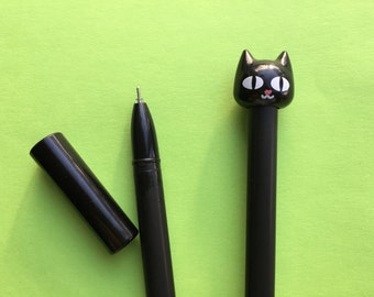 Black Cat Gel Pen, Kawaii Black Ink Pen, Cats Stationery, Stationery Supplies, Fine Point Pen, Crazy Cat Lady Gift