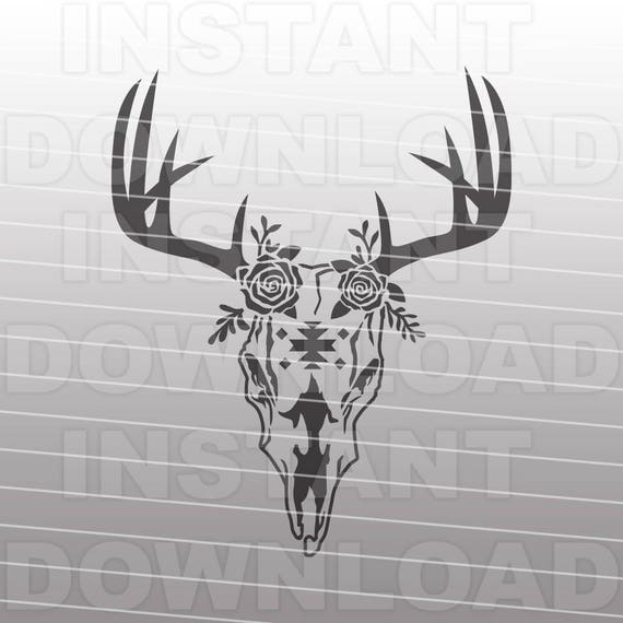 Download Country Western Animal Deer Skull Floral Roses SVG File