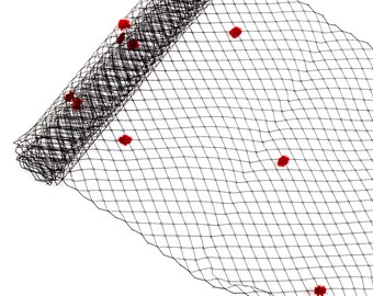 1 Yard x 10" Black with Red Dot Russian Millinery Birdcage Veil Netting - Available in 19 Colors