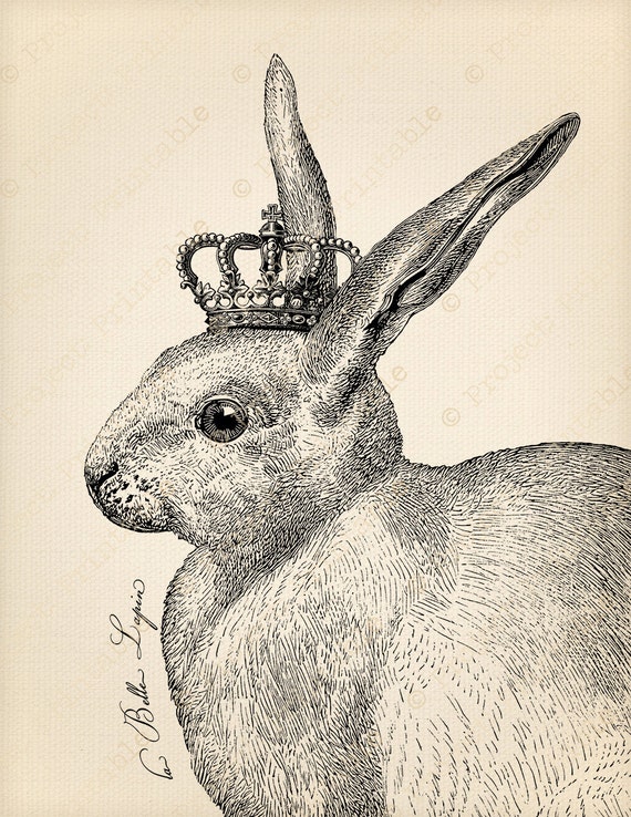 Download Instant Download French Vintage Rabbit with Crown Printable