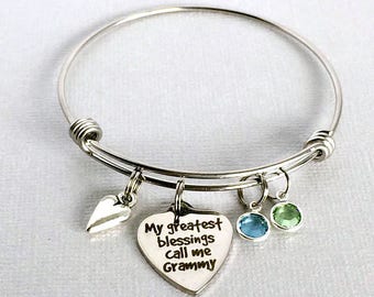 GRAMMY Charm Bangle, My Greatest Blessings Call Me Grammy, Gift for Grammy, Grandmother Jewelry, Grandchildren's Birthstones, Mother's Day