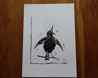 Linoprint/ handprint/ blockprint /Singing Starling A4