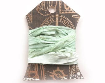 Silk Sari Ribbon, Green Sari Ribbon, Reclaimed Silk Ribbon, Jewelry Ribbon, Craft Ribbon, Vintage Ribbon, Sari Ribbon, 2 Yards, Mint Green