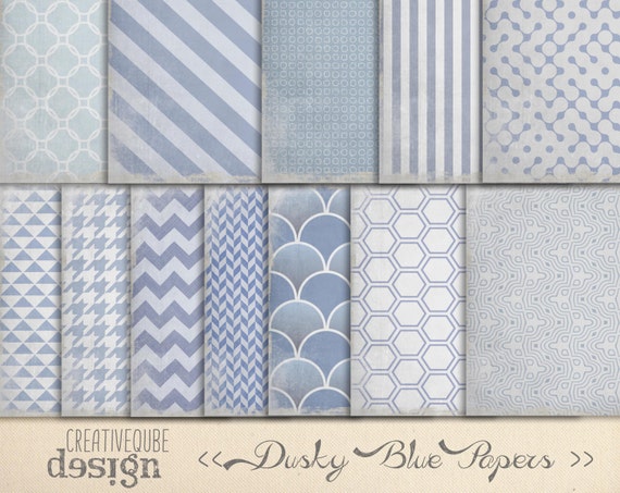 Digital Paper Pack - Digital Scrapbook Papers - Worn Dusty Blue textured, shabby chic.