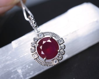 Large Ruby Necklace Sterling Silver Lab Ruby July Birthstone High Quality Solitaire Red Ruby CZ Pendant