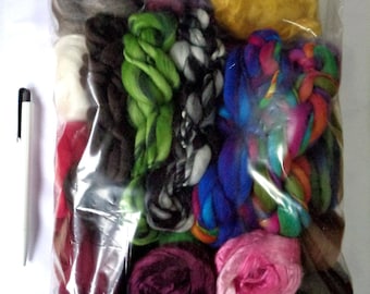 190g (10.53 Euro/100g) 6.7oz Fiber project bag, wool roving, spinning fiber, felting fiber, dolls hair, merino wool roving, fiber mix