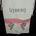 Vintage 1940s Hand Embroidered Laundry Bag White Pink Cotton Flowers Drawstring Top Stitched