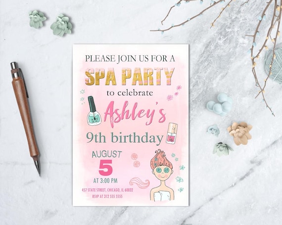 Spa Birthday Printable Invitation Girl Slumber Party