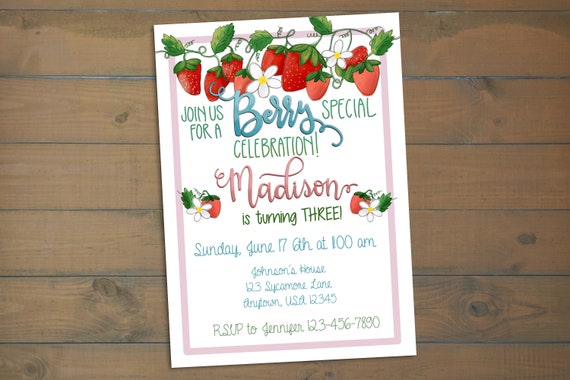 Berry Special Celebration - Birthday Invitation - Strawberry Themed Birthday