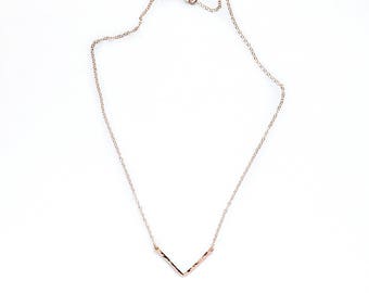 Minimal V necklace, Hammered Chevron Pointed Pendant, Triangle necklace Chain Necklace Bridesmaids gift 14k Rose Gold Filled Sterling Silver