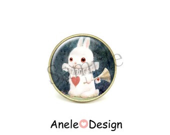 Ring - Rabbit white Alice in Wonderland cabochon
