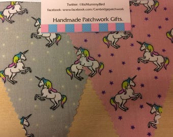 Pink Unicorn and Grey Unicorn Fabric Bunting per metre