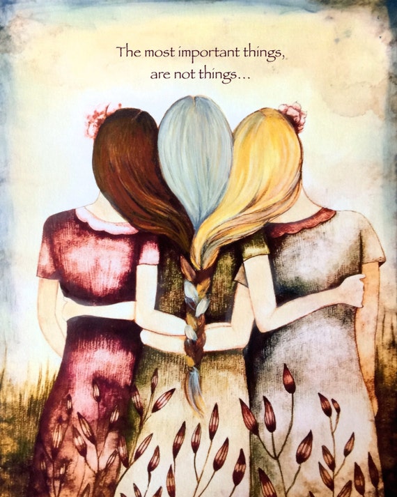 Three sisters best friends blonde grey and auburn hair art