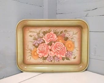 Vintage, Metal, Serving Tray, Floral, Green, Metal Tray, Decorative Tray, Floral Tray, RhymeswithDaughter