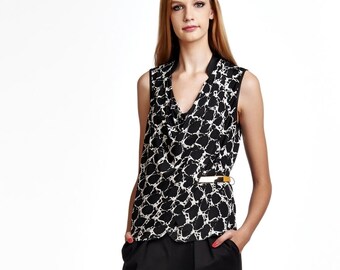 Black and white jersey wrap top