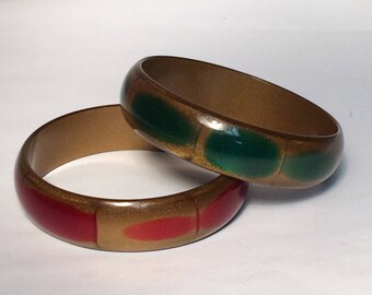 Vintage Green and Gold Glitter Lucite Bangle