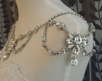 Rhinestone Shoulder Necklace, Bridal Rhinestone Bolero, Wedding Body Jewelry, Bridal Jewelry Bolero, in SILVER setting, (SN02)