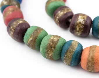55 Striped African Beads - Powder Glass Beads - Bulk, Wholesale, Necklace, Fair Trade, Jewelry Supplies, Medley, Ghana ** (KRB-RND-MIX-102)