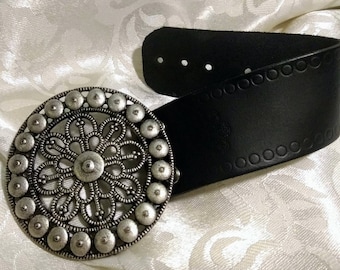 Leather Cuff Bracelet Aliuminium flower Boho Cuff Indie Chunky BraceletCowgirl Western Jewelry Bohemian Chic Bracelet