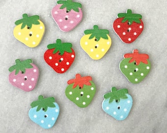 Wooden Strawberry Buttons - Set of 10