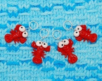 Lobster Knitting or Crochet Stitch Markers - set of 4 - polymer clay