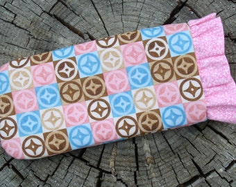 Eye Glasses Case, Eye Glasses Sleeve, Padded Sleeve Case, Folk Art Hearts, Polka Dots, Pink Blue Brown, Sunglasses Case, Reading Glasses