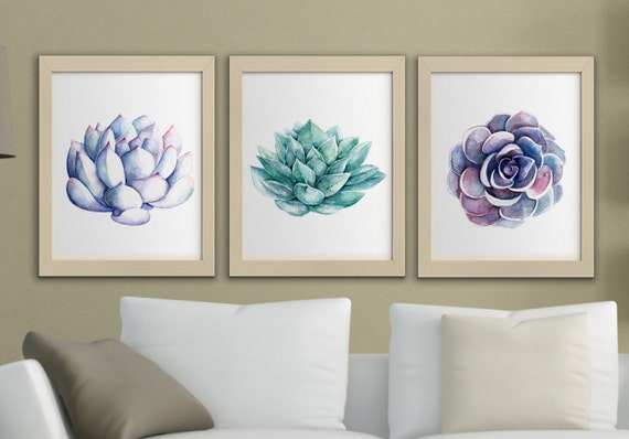 Succulents printable watercolor wall art Set of 3 succulent