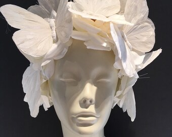 Diner en Blanc- Butterfly Headband- Flower Fascinator- White Butterfly Headdress- Derby- All White Party- Diner en Blanc 2017- Burning Man