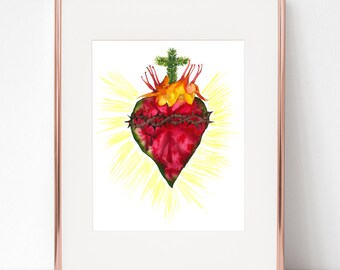 Botanical Sacred Heart of Jesus print