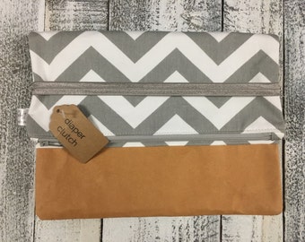 Grey Chevron Diaper Clutch