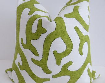 White Lime Green Pillow Cover, Pillow Cover, Accent Pillow, Green Pillow, White Pillow Cover
