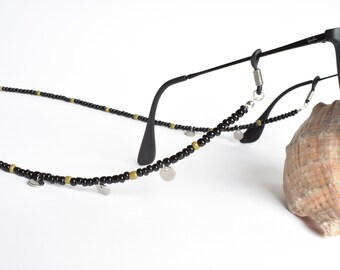 sunglasses cord | back and green | silver coins | sunglass necklace | Boho Duck
