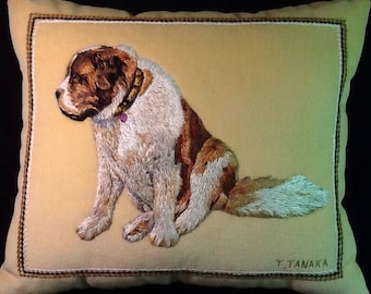 Hand embroidery pet portrait pillow