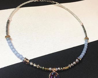 Silver wire choker with Purple Druzy