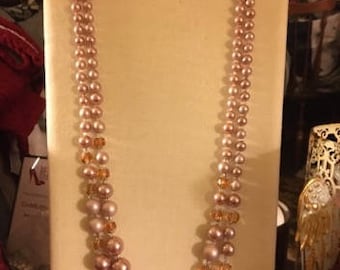 Vintage Blush and Gold Crystal Multi Strand Necklace