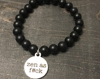 Zen as F#ck Charm Bracelet | Natural Stone Bracelet | Mala Bracelet | 8mm stone | Black Onyx Bracelet