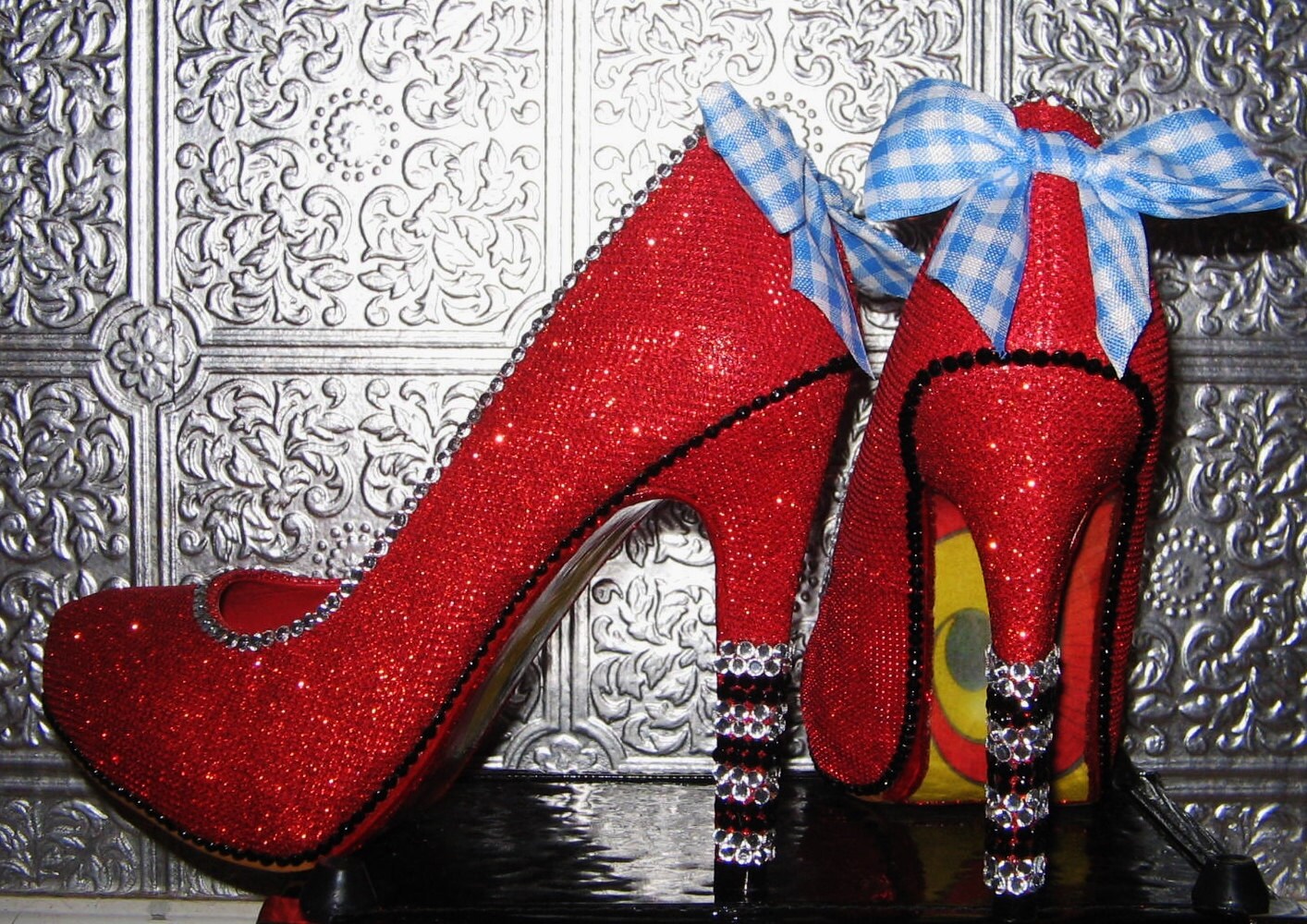 wizard of oz ruby red high heel shoes with rhinestones and