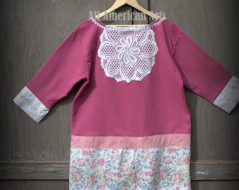 Refashioned, Remade, Women's, Repurposed, Boho, Sweatshirt, Tunic, Pink, Size XL