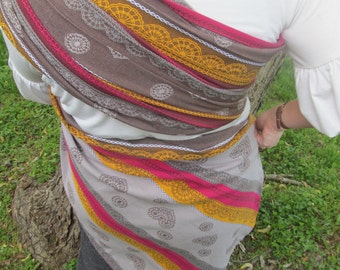 Ring Sling, Baby Carrier - Coffee Lace Wrap Conversion WCRS Lenny Lamb -pleated Shoulder - DVD included, newborn to toddler