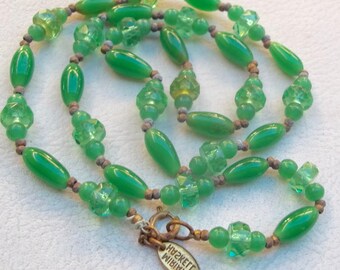 MIRIAM HASKELL Vintage Necklace Jade Green Glass Beads