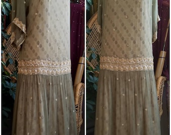 Printemps Jolie 1920's Silk Chiffon Two Piece Egyptian Style Handmade Dress Overdress Gown 20s Style Flapper Gatsby Art Deco