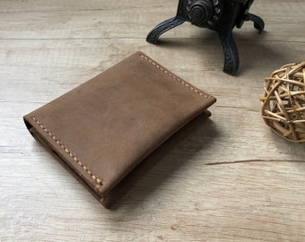 Handmade bifold small leather wallet - free shipping Etsy