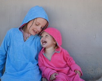 Girls towelling beach hooded coverup or poncho