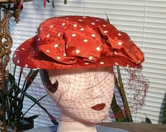 Red Hat, Designer Styling, Polka Dots, Net, ca1960s