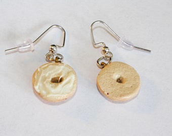 Bagel and Cream Cheese Earrings | Polymer Clay Earrings | Kawaii Jewelry, Food Jewelry, Breakfast Jewelry, Sandwich Earrings, Bagel Earrings